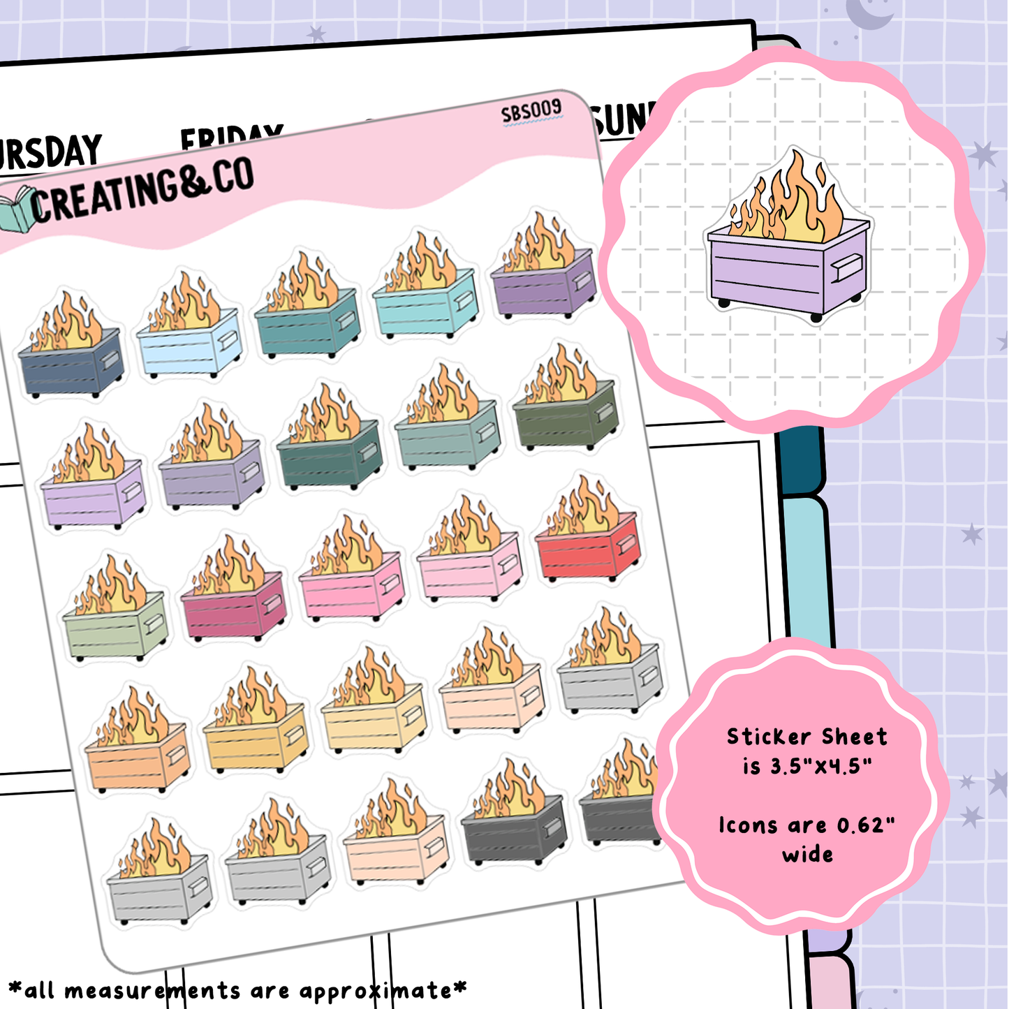 Dumpster Fire Icon Functional Stickers - SBS009