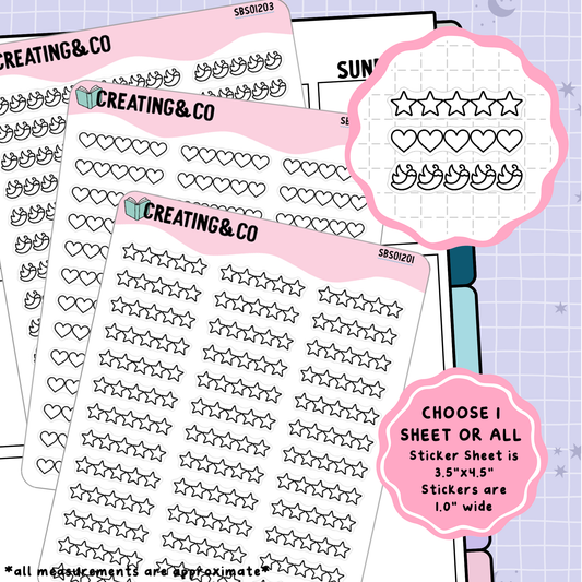 Star, Heart & Spice Rating Icon Functional Stickers - SBS012