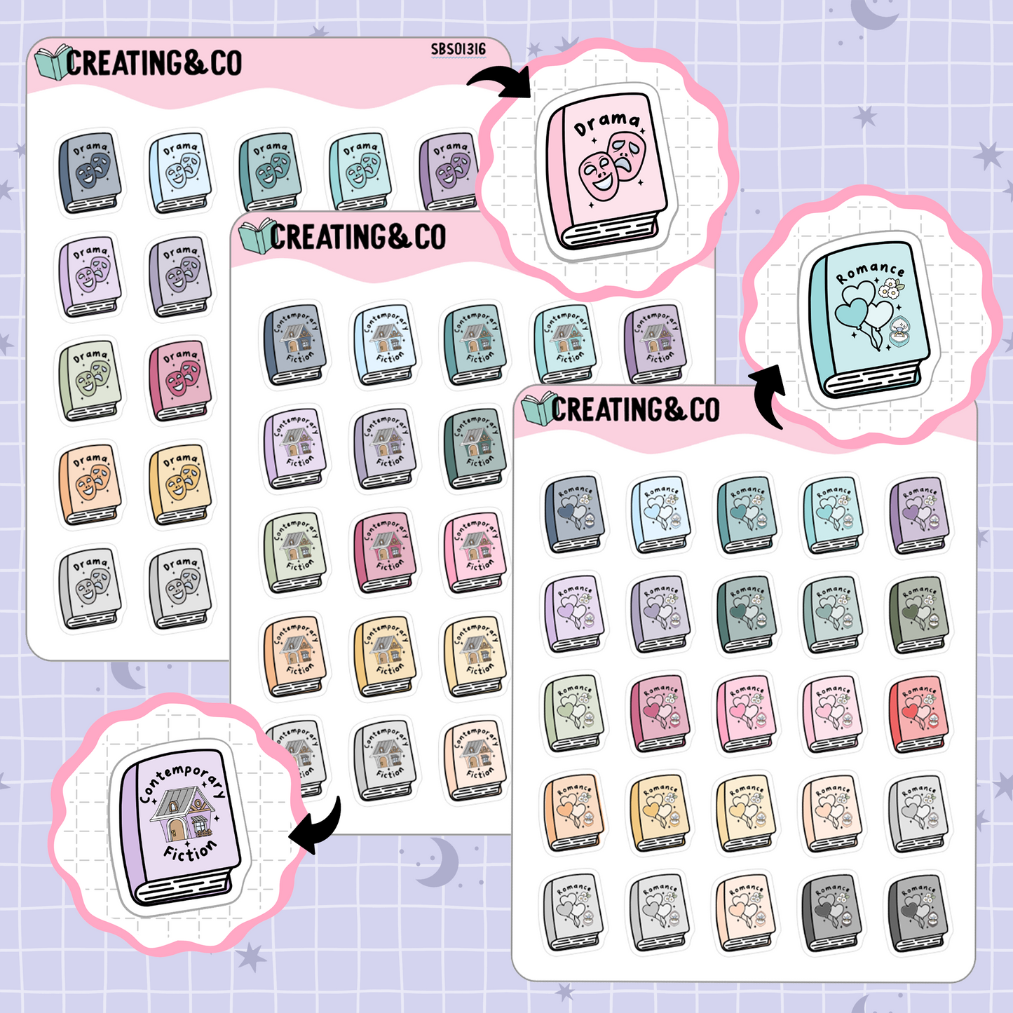 Book Genre Icon Functional Stickers - SBS013