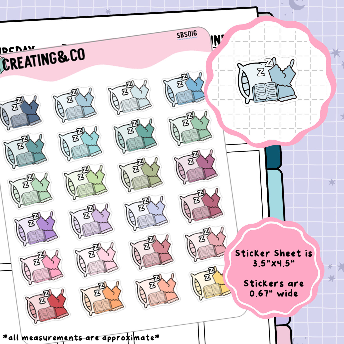 Pajama Read Icon Functional Stickers - SBS016