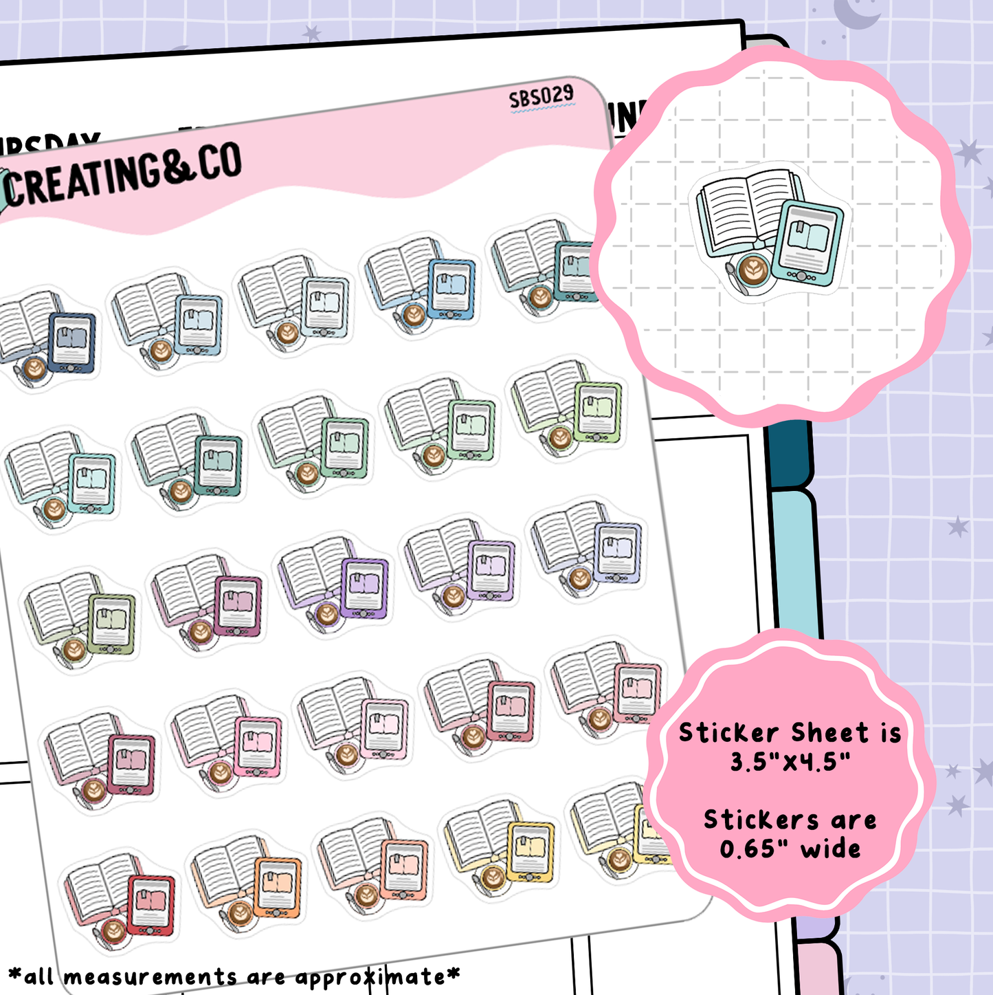 Flat Lay Book + E-Reader Icon Functional Stickers - SBS029