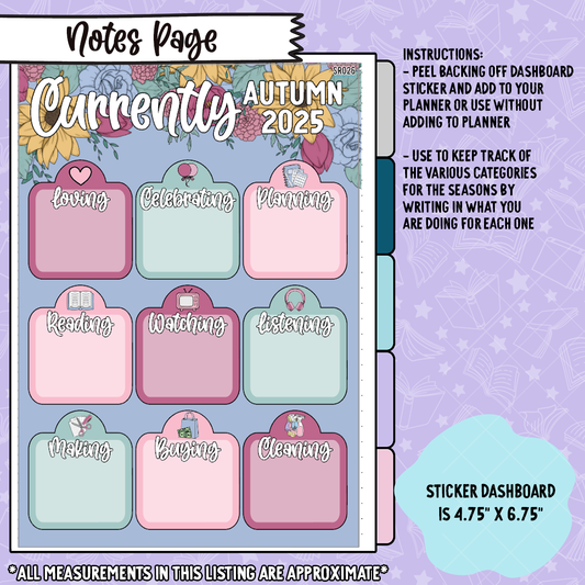 Currently - Fae & Folklore 2025 Fall Notes Page Sticker Dashboard - SR026