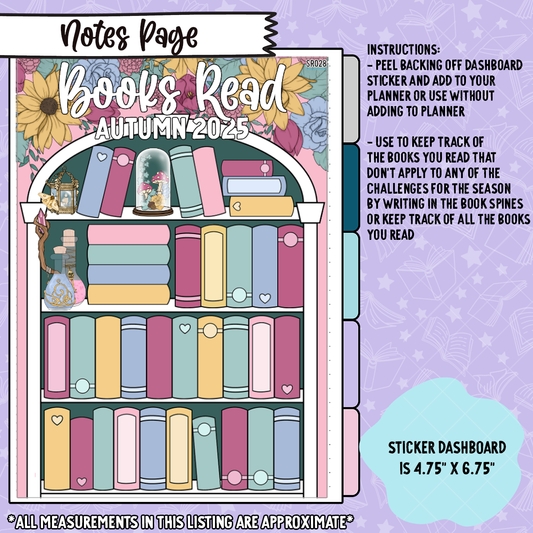 Fae & Folklore 2025 Fall Books Read Book Shelf Notes Page Sticker Dashboard - SR028