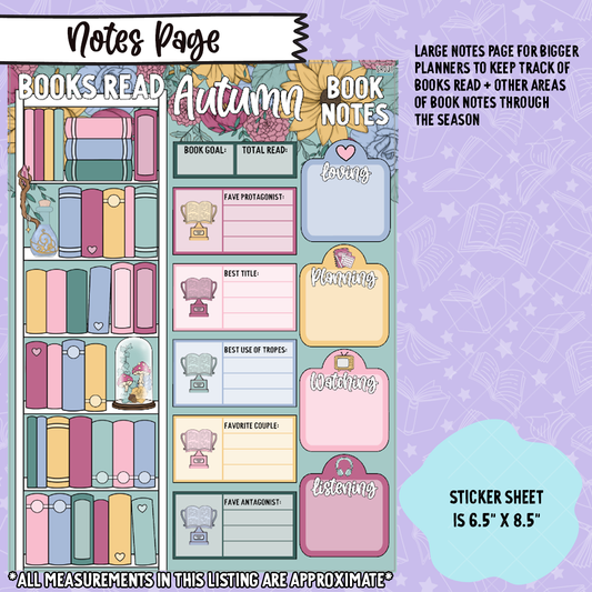 Fae & Folklore 2025 Fall Book Notes Dashboard for 7x9 Planners - SR031