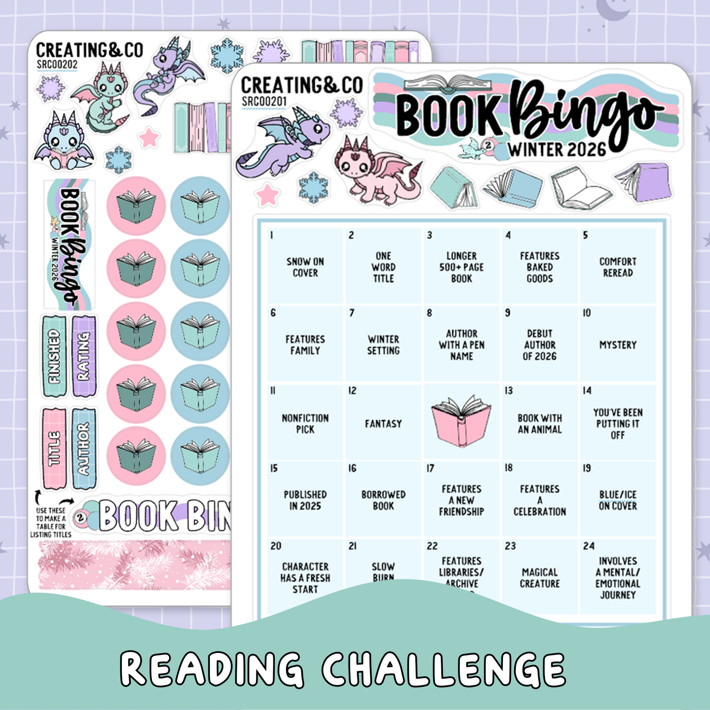 Frosted Fiction Book Bingo Reading Challenge Planner Sticker Set - SRC002