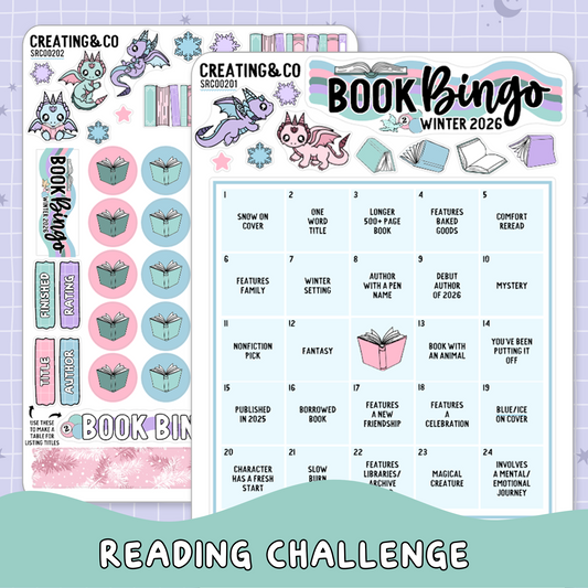 Frosted Fiction Book Bingo Reading Challenge Planner Sticker Set - SRC002