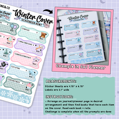 Winter Book Cover Scavenger Hunt Reading Challenge Planner Sticker Set - SRC003