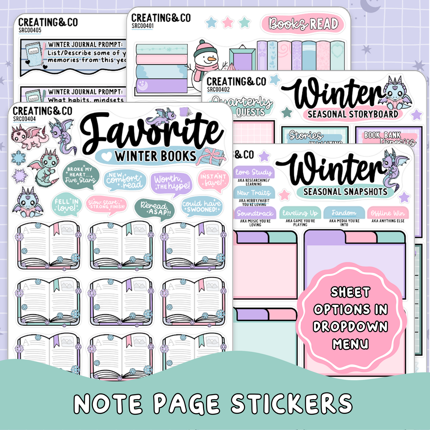 Frosted Fiction Winter Reading Challenge Note Page Planner & Journal Sticker Sheet Set - SRC004