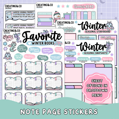 Frosted Fiction Winter Reading Challenge Note Page Planner & Journal Sticker Sheet Set - SRC004