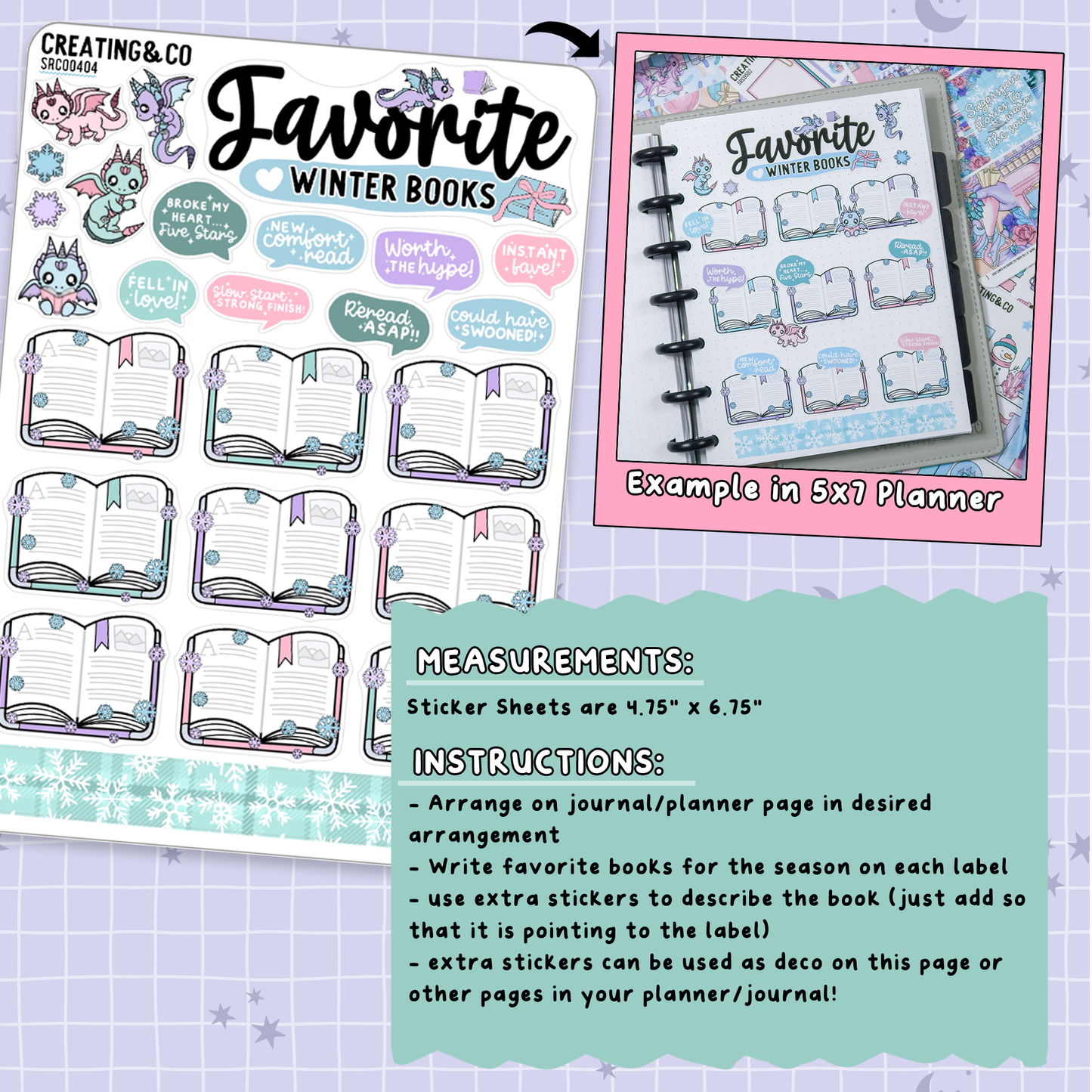 Frosted Fiction Winter Reading Challenge Note Page Planner & Journal Sticker Sheet Set - SRC004