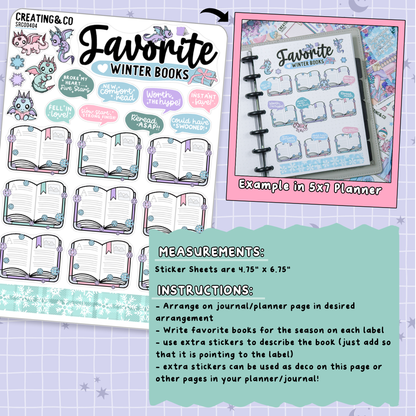 Frosted Fiction Winter Reading Challenge Note Page Planner & Journal Sticker Sheet Set - SRC004