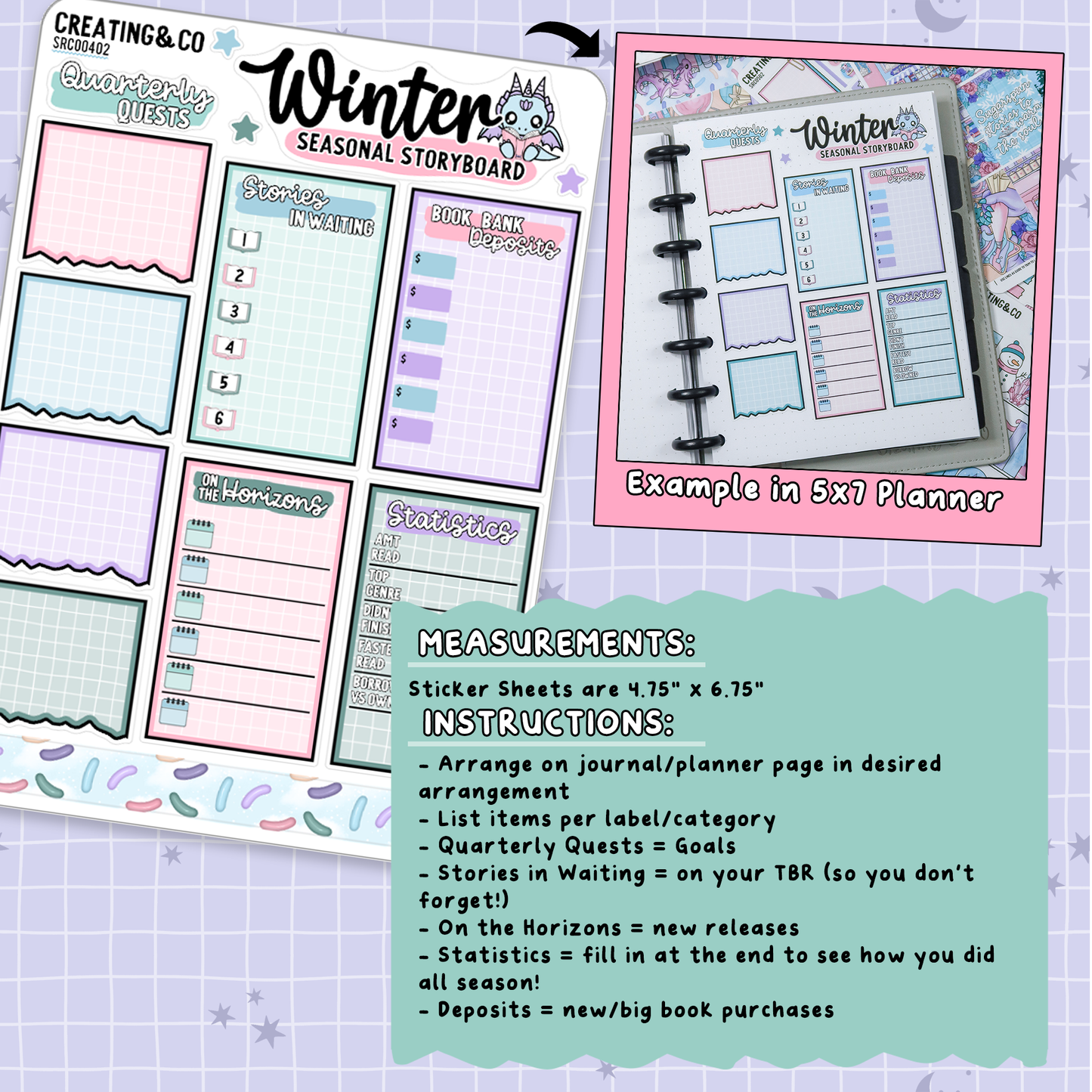 Frosted Fiction Winter Reading Challenge Note Page Planner & Journal Sticker Sheet Set - SRC004