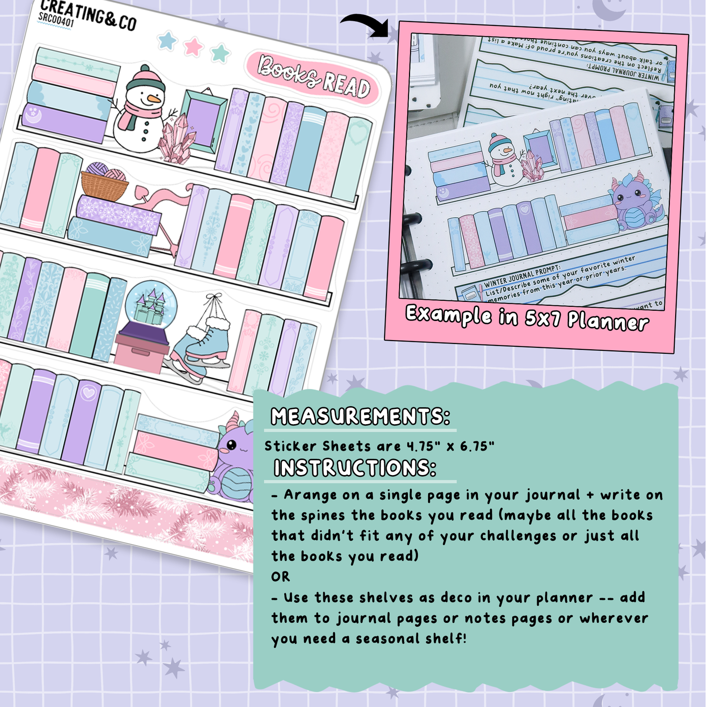 Frosted Fiction Winter Reading Challenge Note Page Planner & Journal Sticker Sheet Set - SRC004