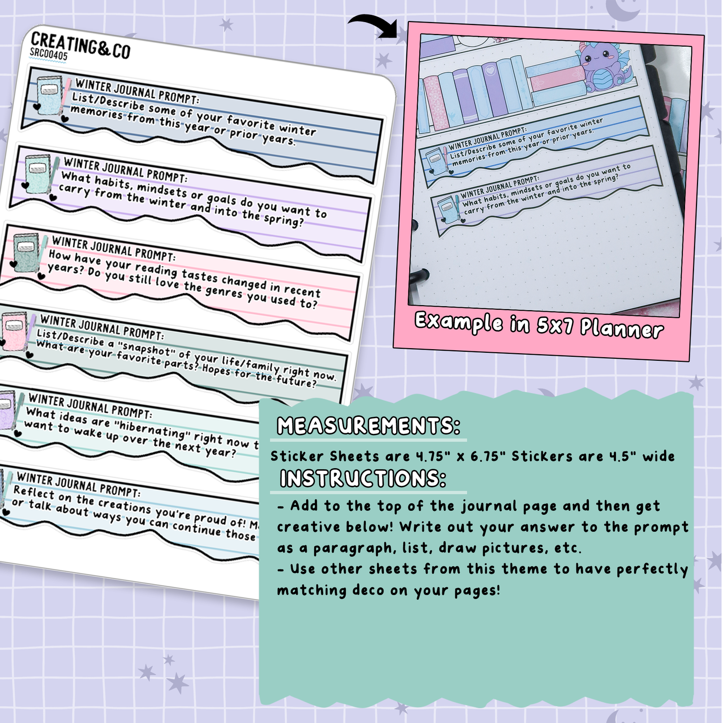 Frosted Fiction Winter Reading Challenge Note Page Planner & Journal Sticker Sheet Set - SRC004