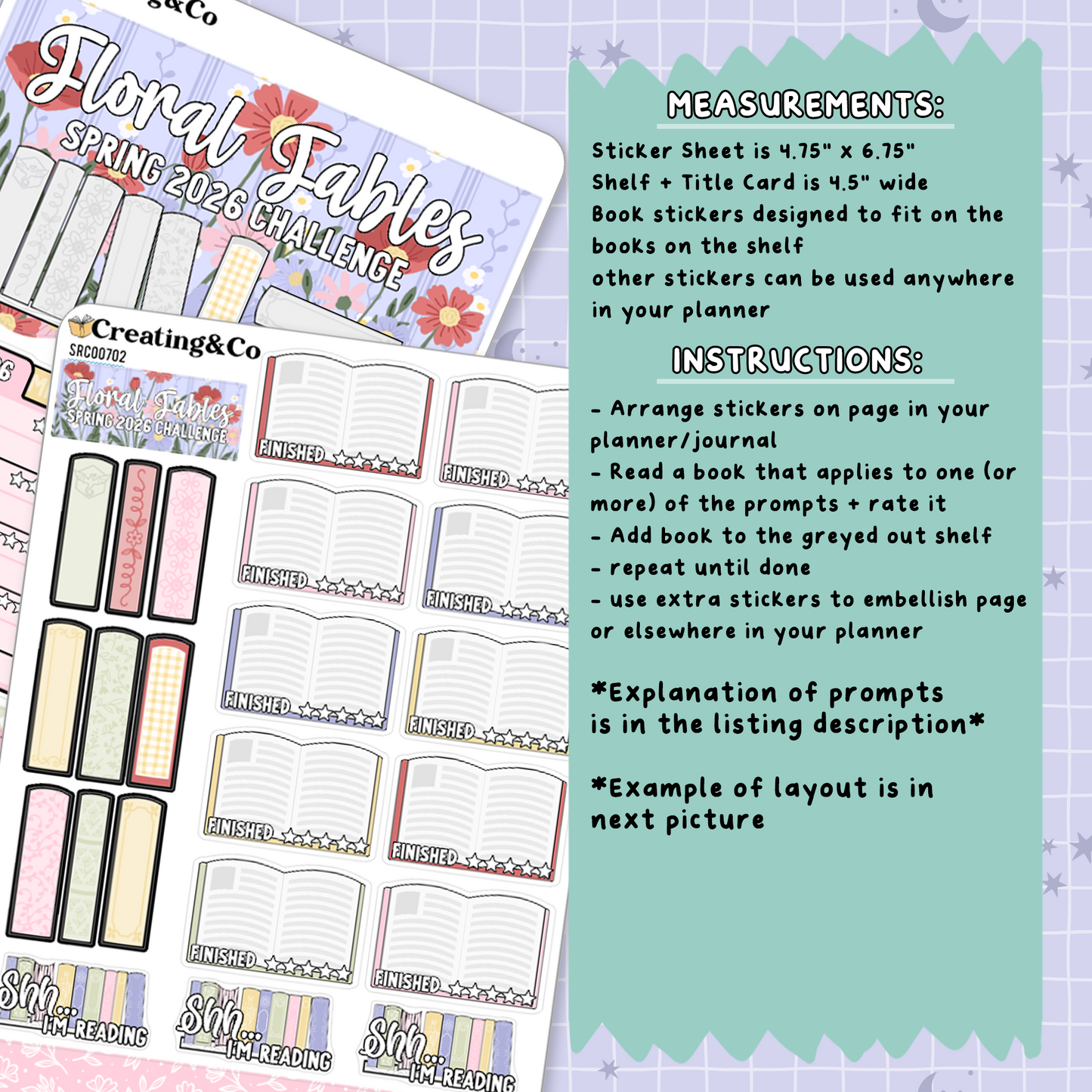 Floral Fables Spring  Reading Challenge Planner Sticker Set - SRC007