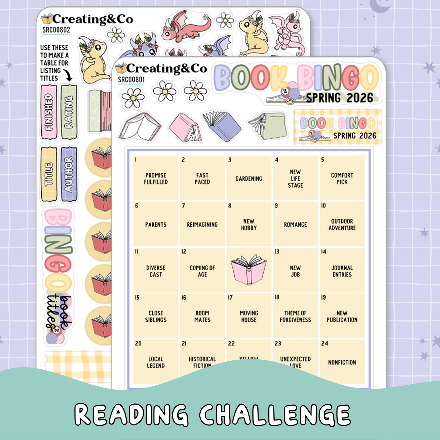 Floral Fables Spring Book Bingo Reading Challenge Planner Sticker Set - SRC008