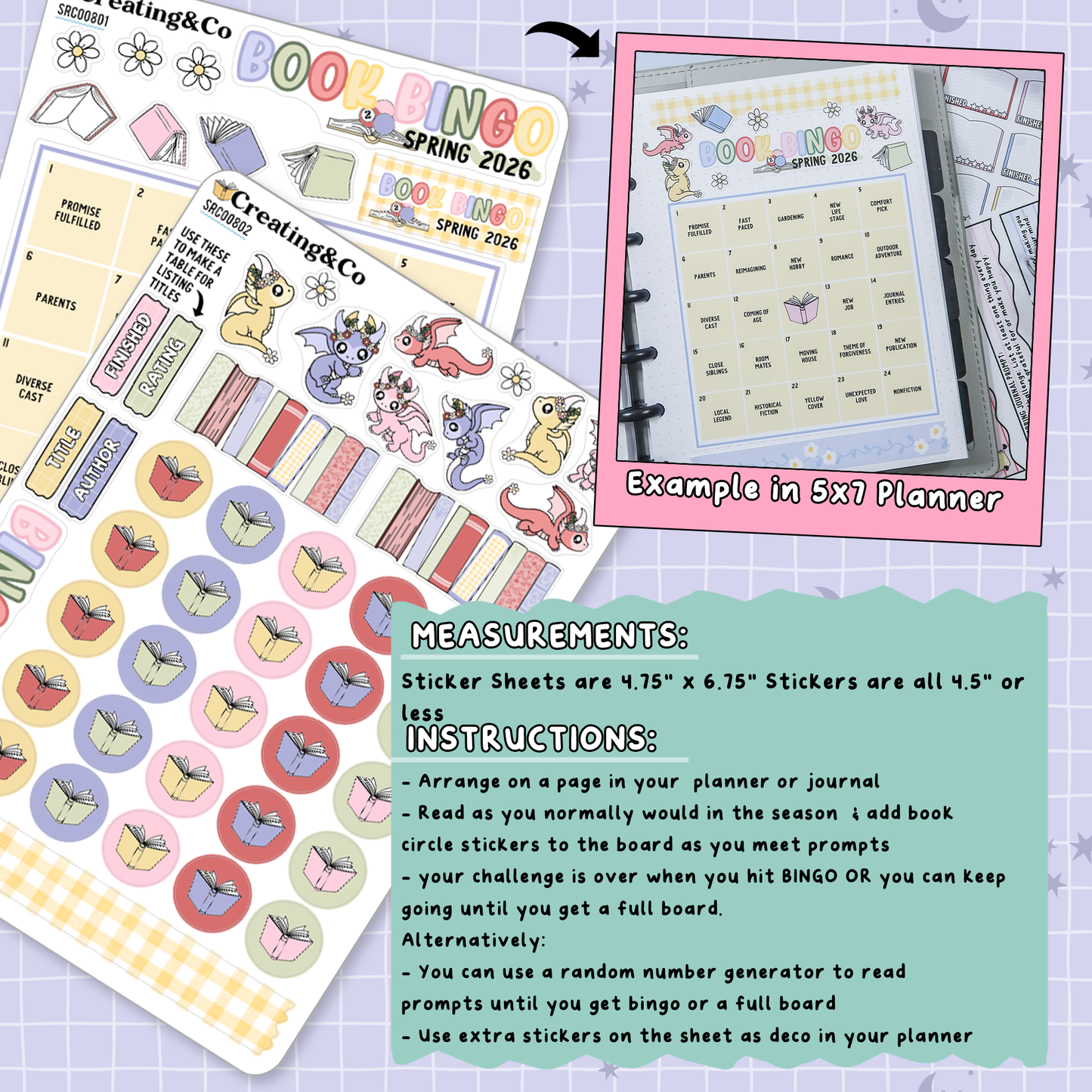 Floral Fables Spring Book Bingo Reading Challenge Planner Sticker Set - SRC008