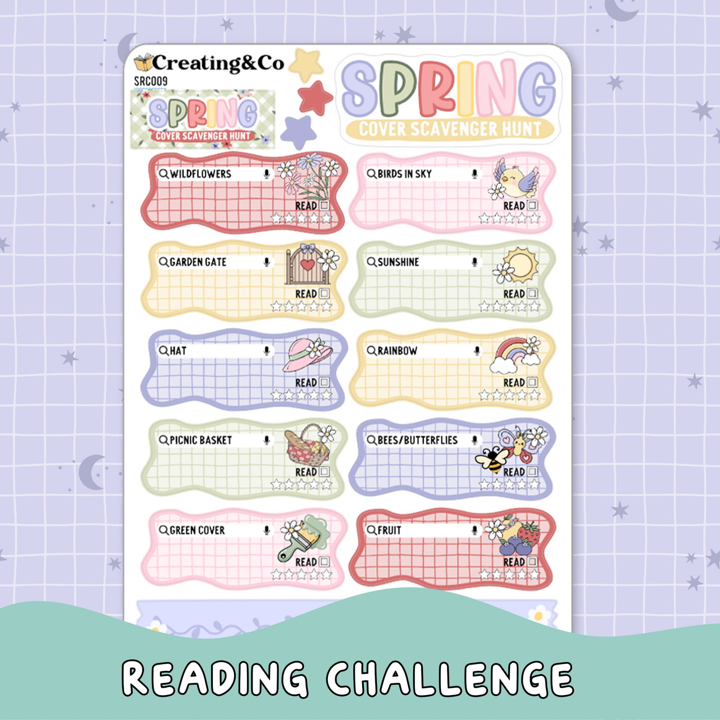Floral Fables Spring Book Cover Scavenger Hunt Reading Challenge Planner Sticker Set - SRC009