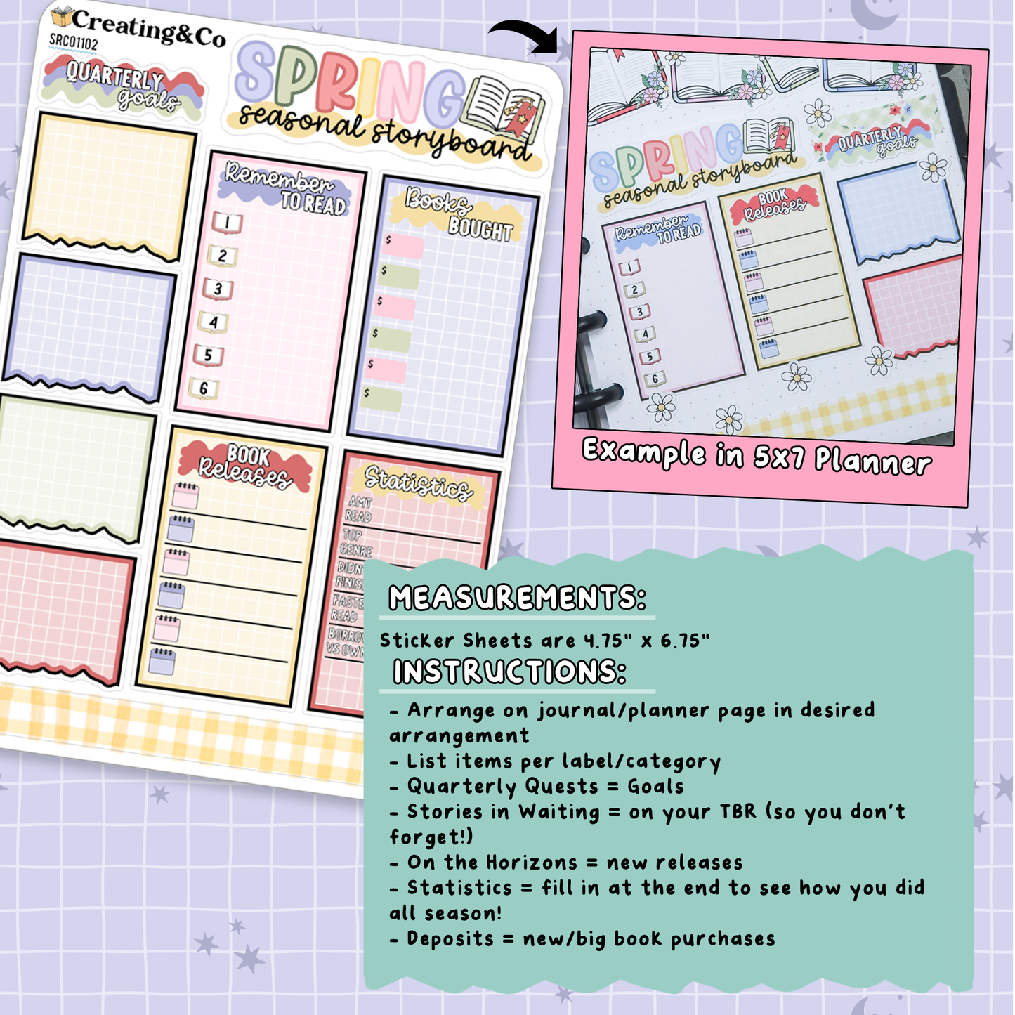 Floral Fables Spring Reading Challenge Note Page Planner & Journal Sticker Sheet Set - SRC011