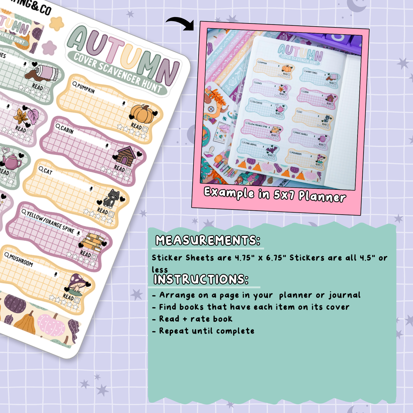 Dragon Harvest Autumn Book Cover Scavenger Hunt Reading Challenge Planner Sticker Set - SRC022