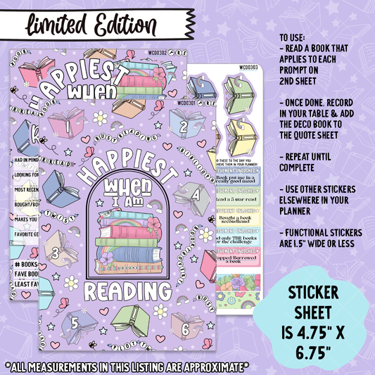 Happiest When Reading - Reading Challenge 5x7 Dashboard and Sticker Trackers - WCD03