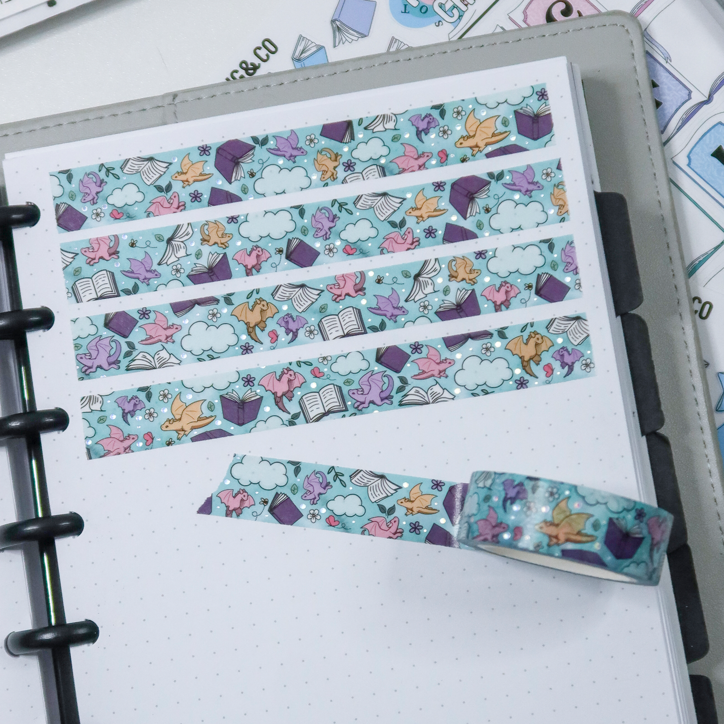 Book Dragons & Floating Books in the Sky Foiled Washi Tape - BDWT