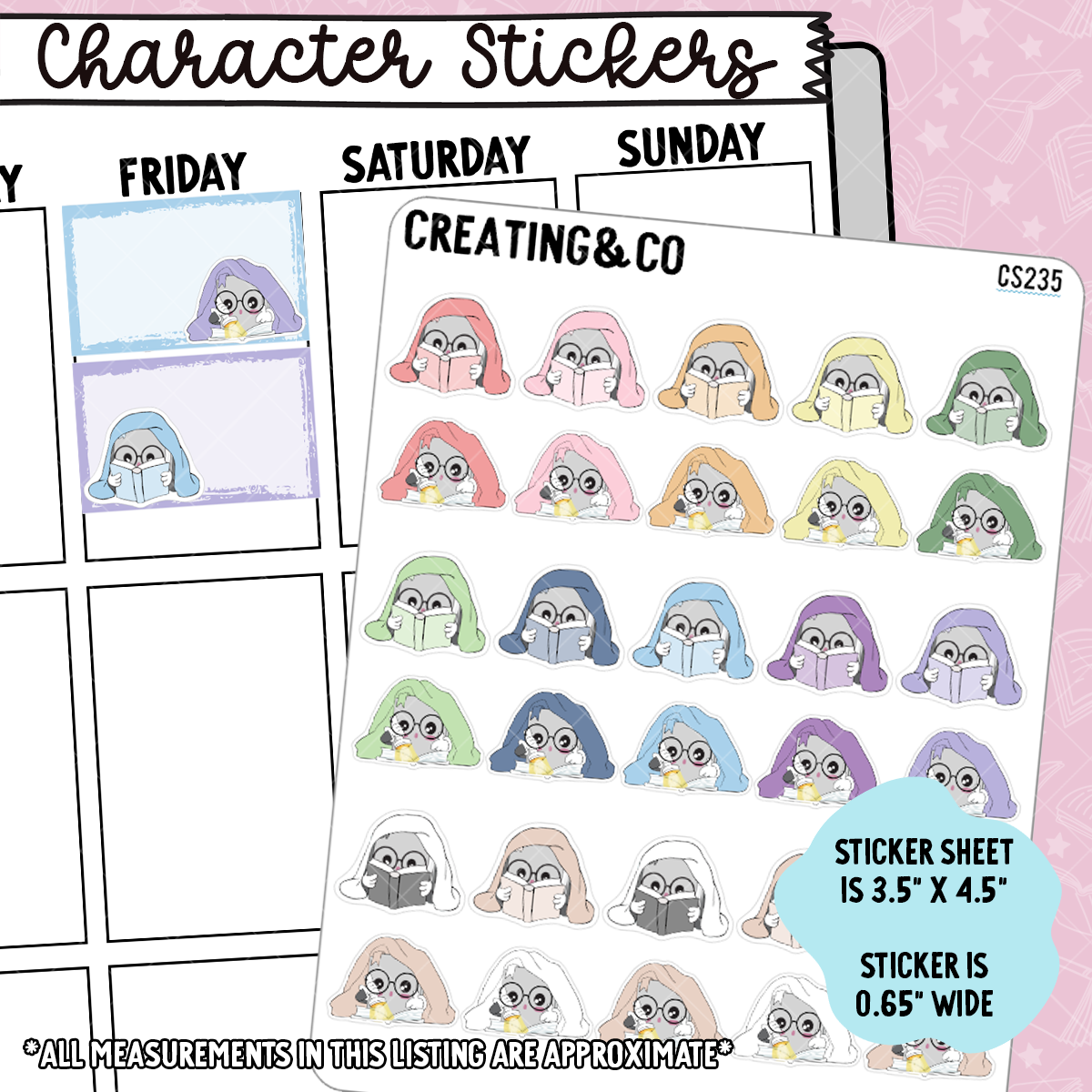 Late Night Reading Booksy Character Functional Planner Stickers - CS235