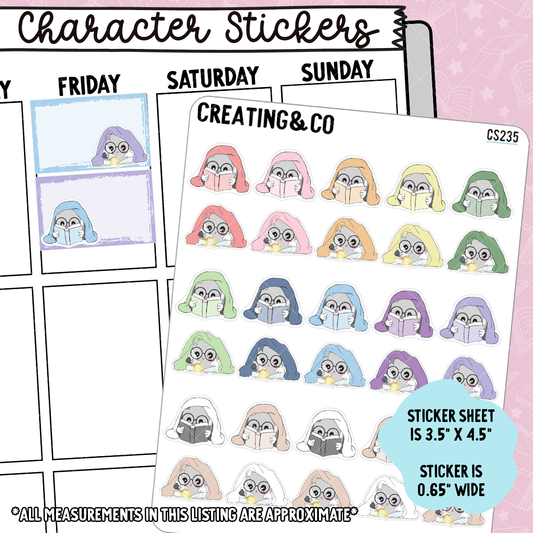 Late Night Reading Booksy Character Functional Planner Stickers - CS235