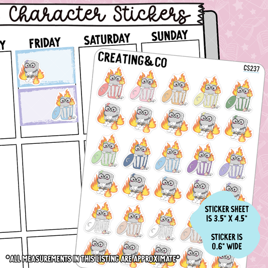 Fire Booksy Character Functional Planner Stickers, Dumpster Fire, This is Fine - CS237