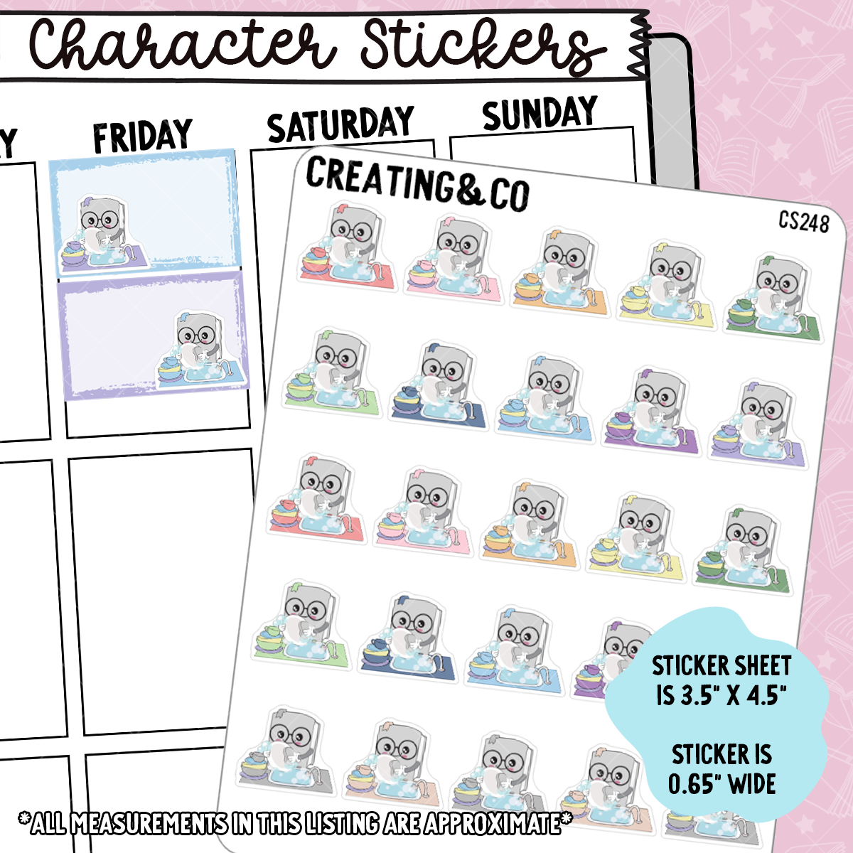 Dishes Booksy Character Functional Planner Stickers - CS248