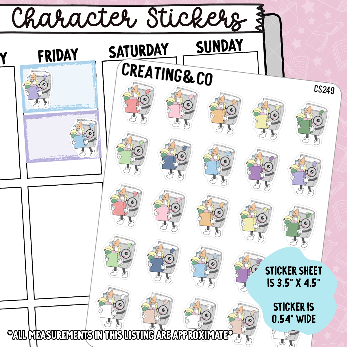 Groceries Booksy Character Functional Planner Stickers - CS249