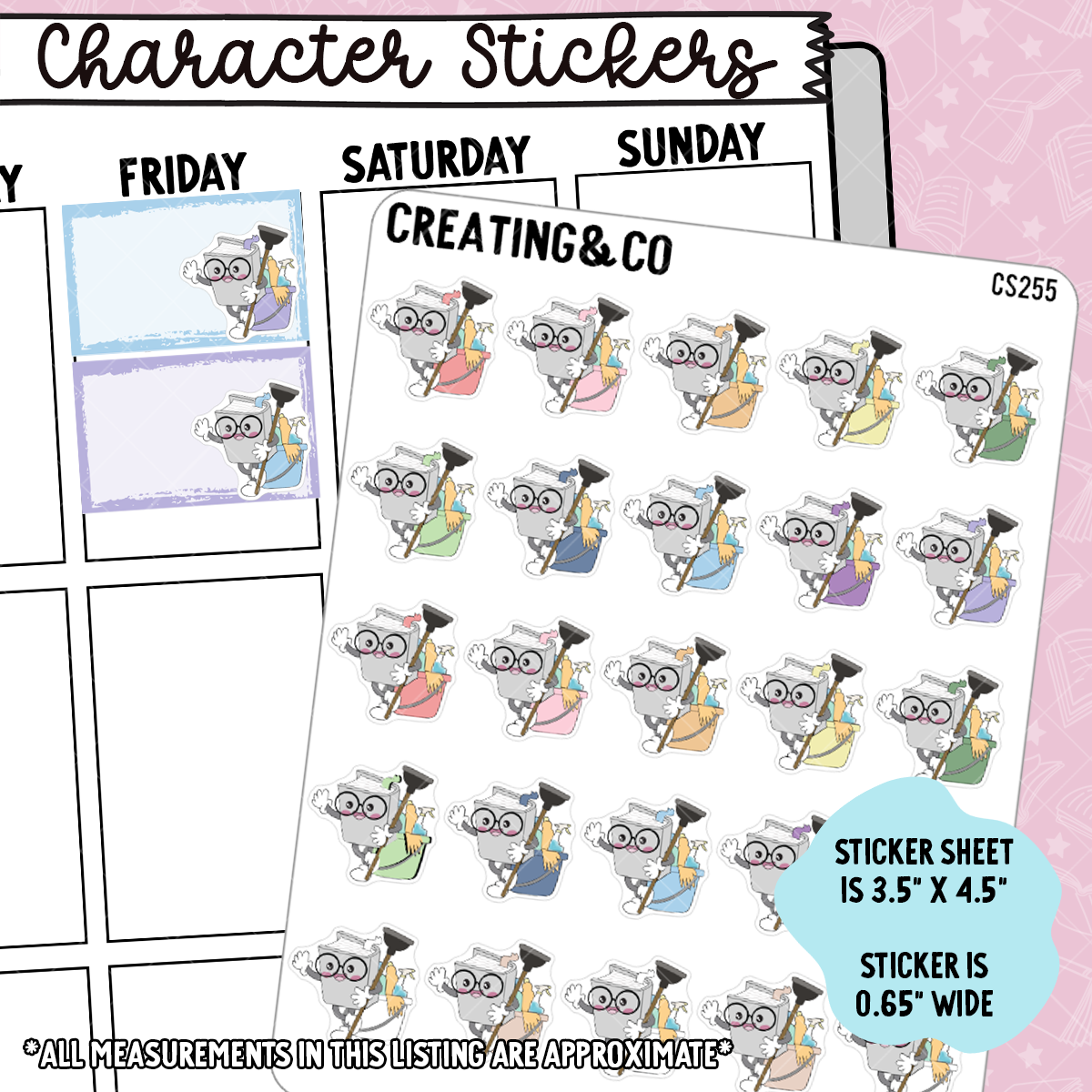 Cleaning Booksy Character Functional Planner Stickers - CS255