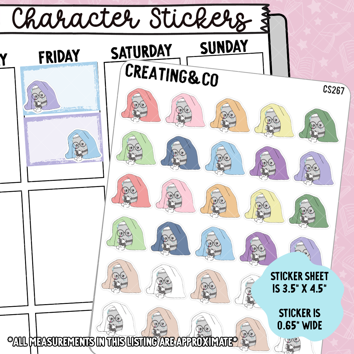 Sad, Anxious, Depressed Booksy Character Functional Planner Stickers - CS267