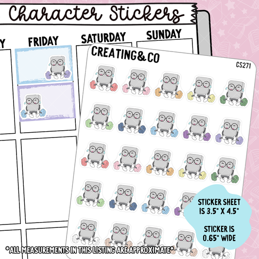 Strength Training, Lifting Weights, Exercise Booksy Character Functional Planner Stickers - CS271