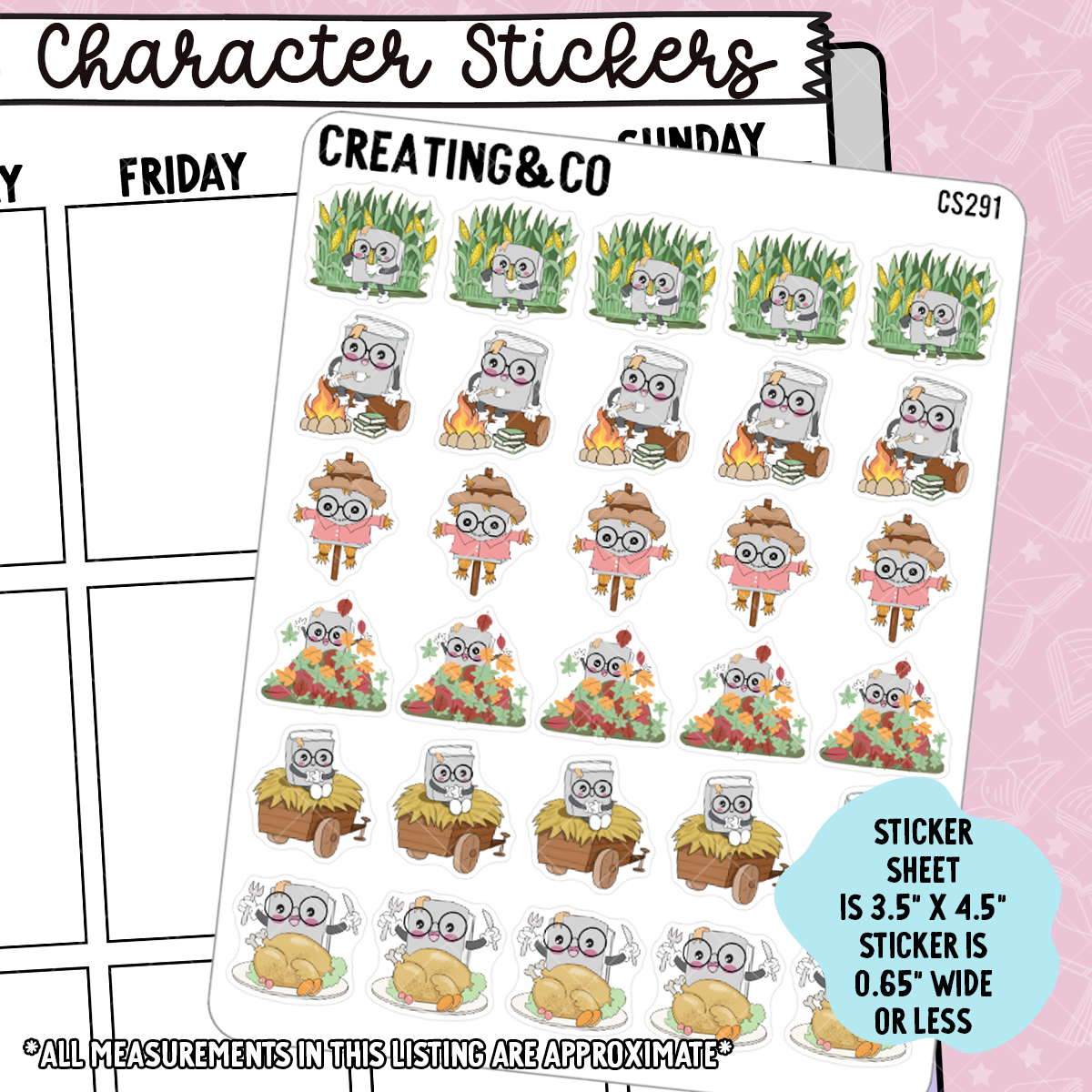 Fall Activity Booksy Character Functional Planner Stickers - CS291