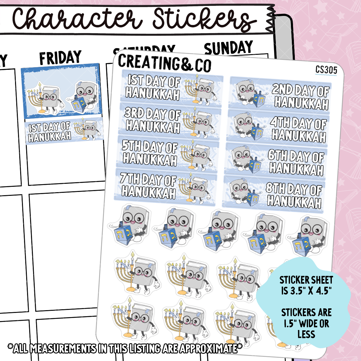 Hanukkah Booksy Character Functional Planner Stickers - CS305