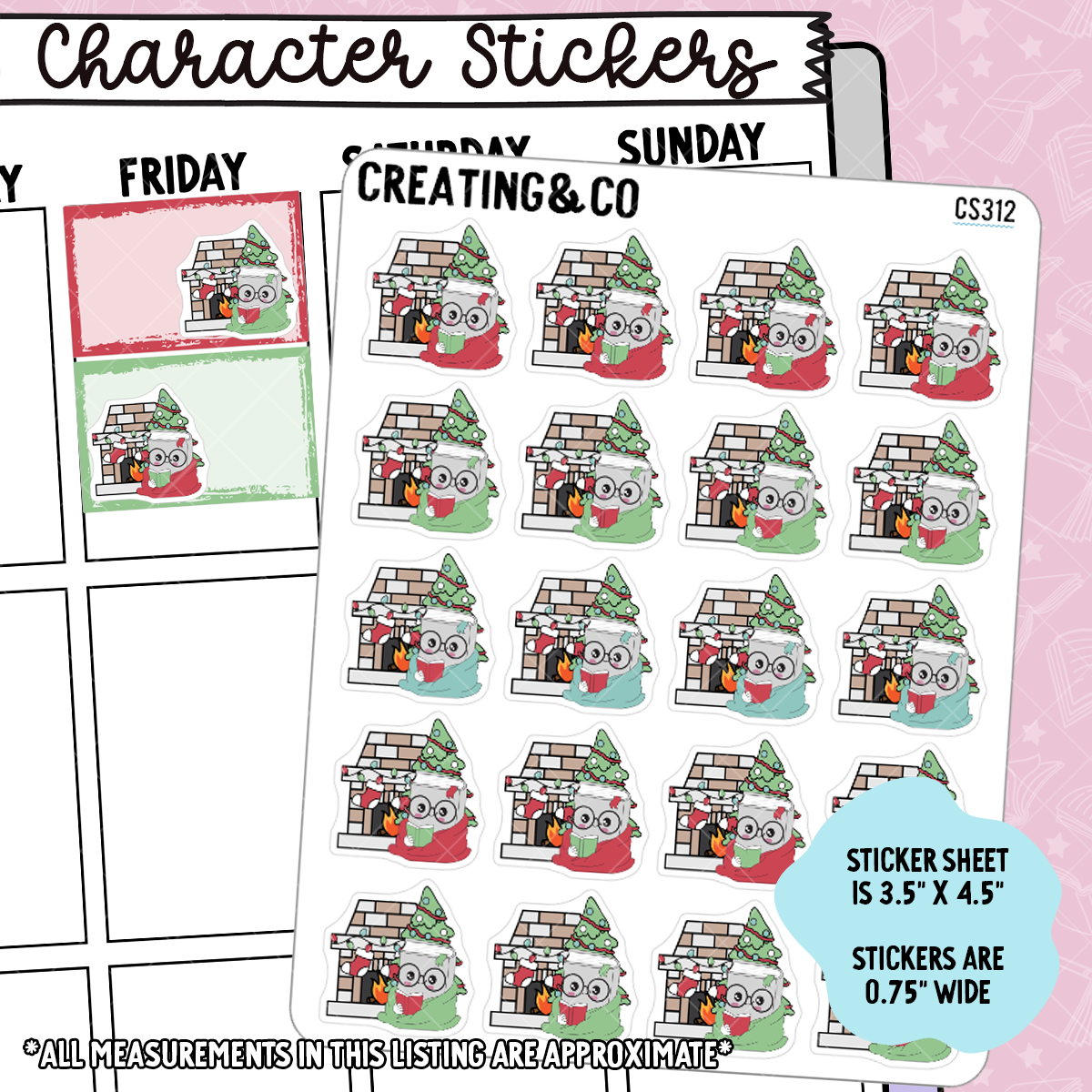 Reading by the Fire Booksy Character Functional Planner Stickers - CS312