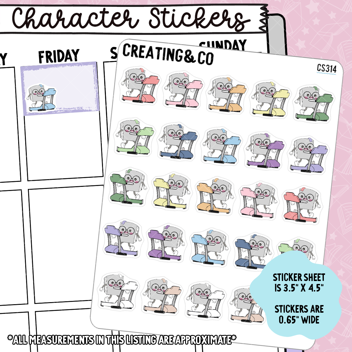 Treadmill Booksy Character Functional Planner Stickers, Walking Pad, Exercise - CS314