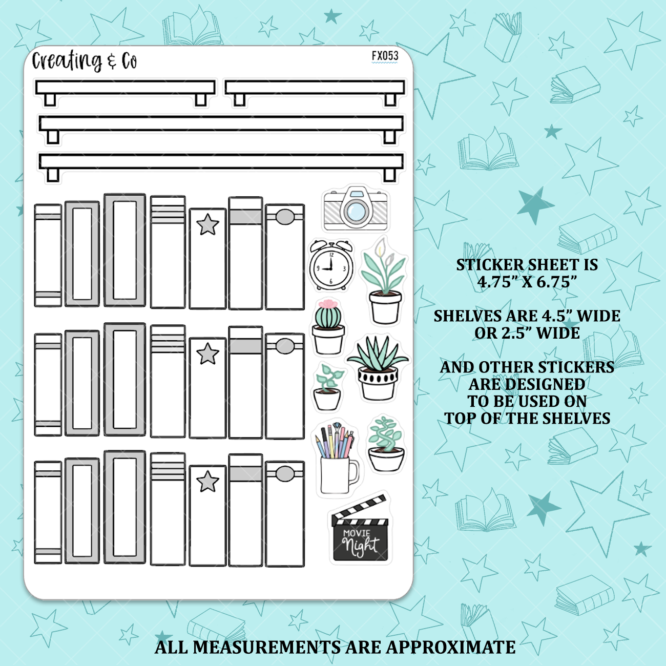Greyscale Build Your Own Bookshelf Functional Sticker Sheet - FX053