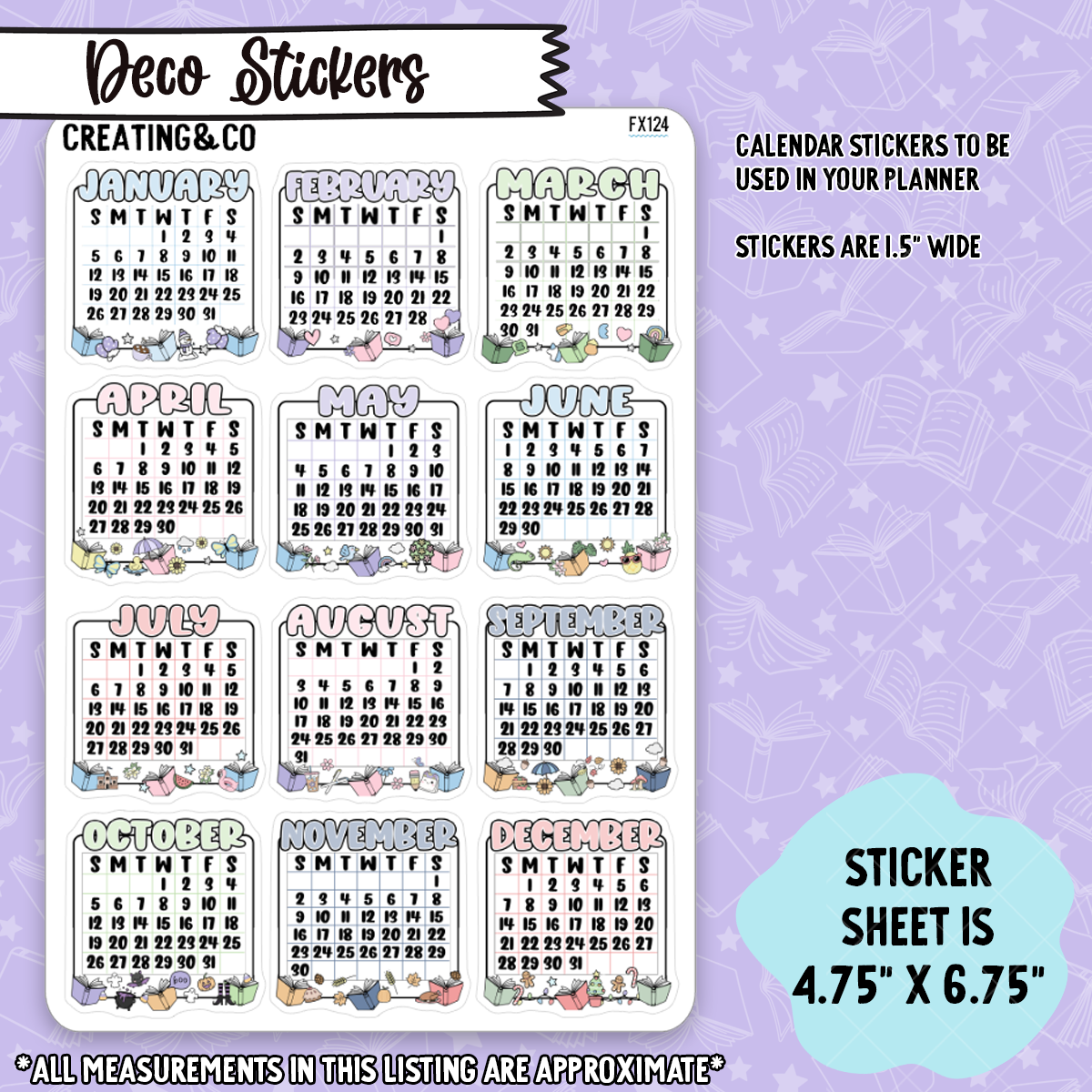 2025 Monthly Calendar Functional Sticker Sheet - FX124