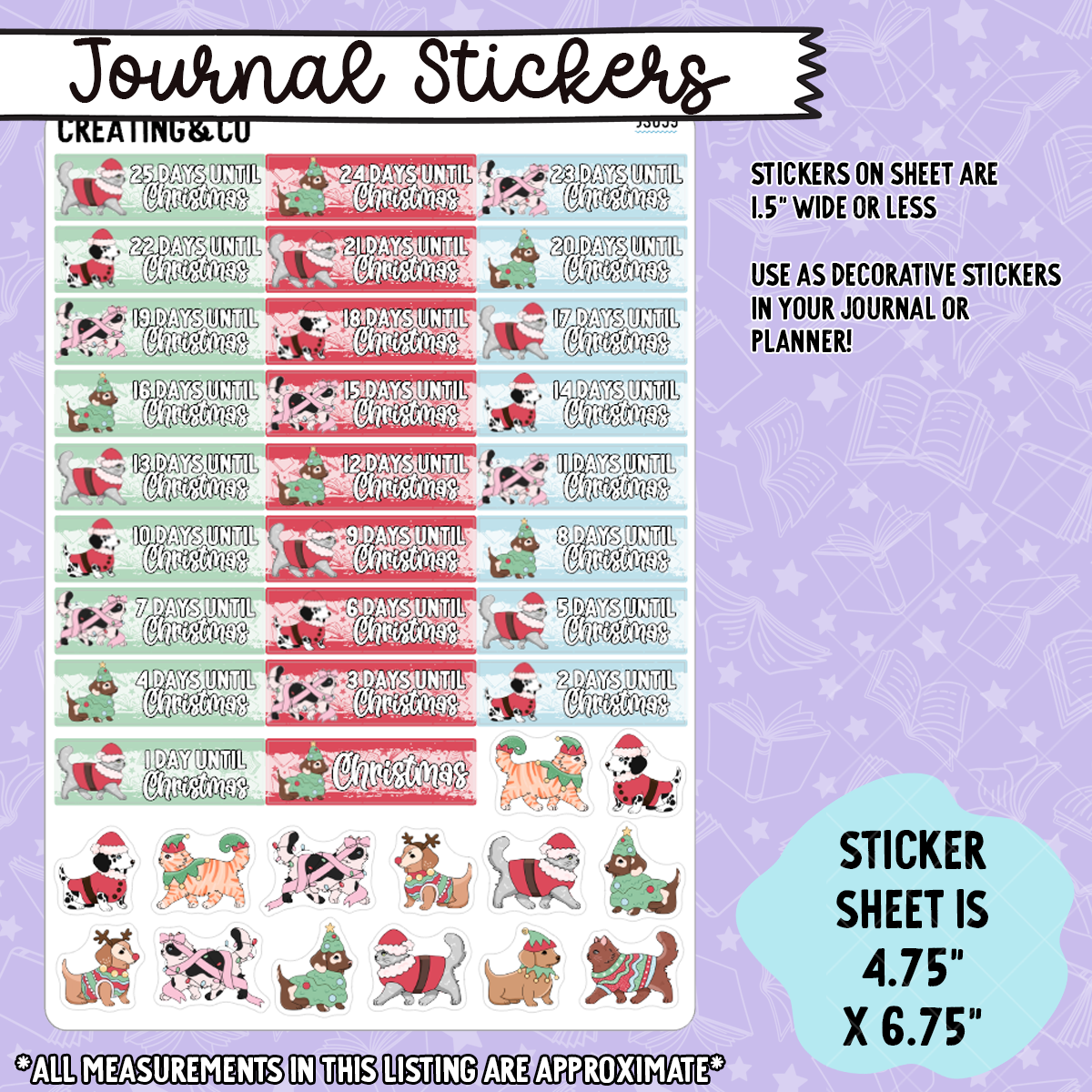 Christmas Cats & Dogs Countdown Functional Stickers Sheet - JS059