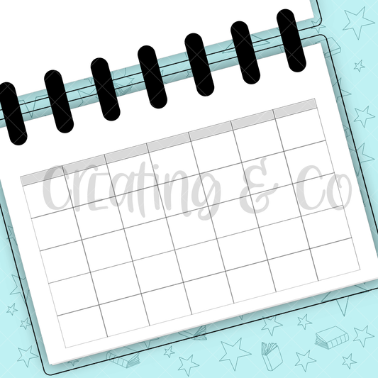 Horizontal Month on 1 Page Insert for Build Your Own Book Journal System