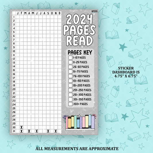 2024 Pages Read Color Coded Pixel Notes Page Sticker Dashboard - NP006