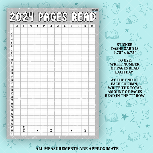 2024 Pages Read Total Pixel Notes Page Sticker Dashboard - NP011