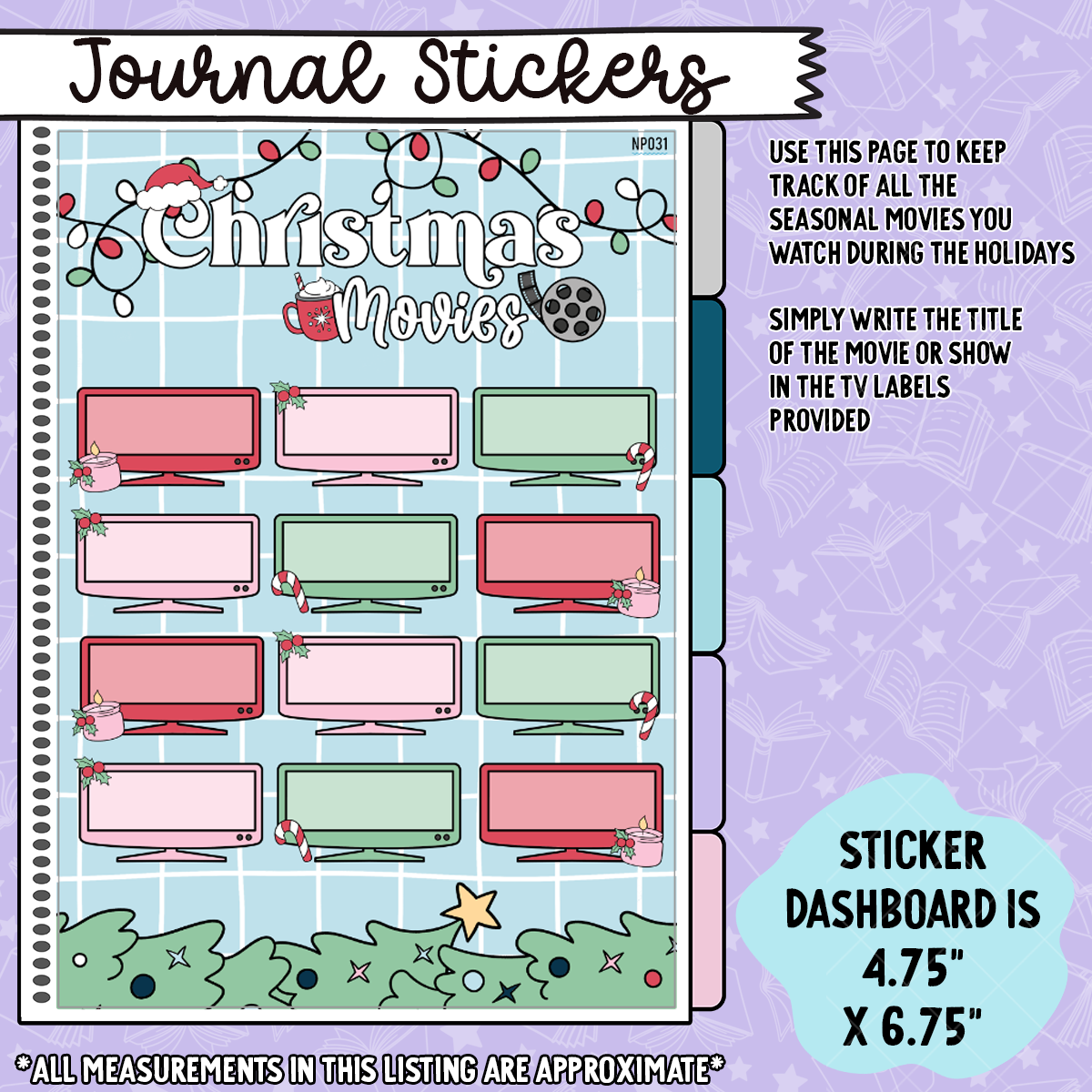 Christmas Movie Tracker Notes Page Sticker Dashboard - NP031