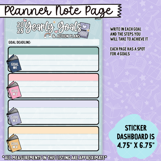 2025 New Year Goals Notes Page Sticker Dashboard - NP035