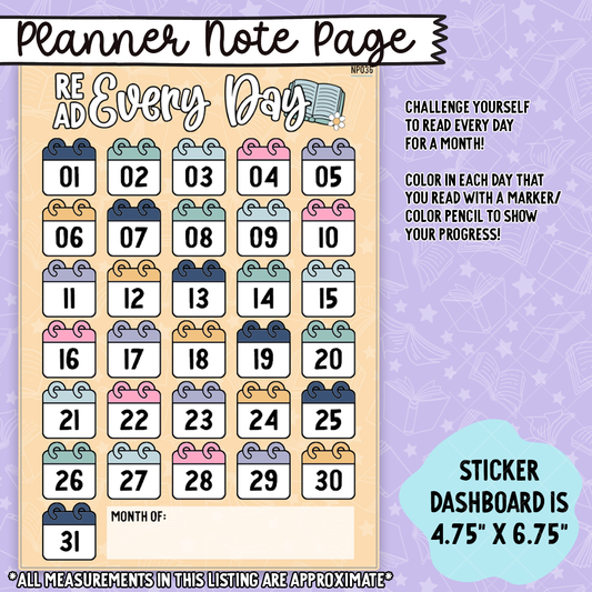 Read Every Day Habit Tracker Notes Page Sticker Dashboard - NP036