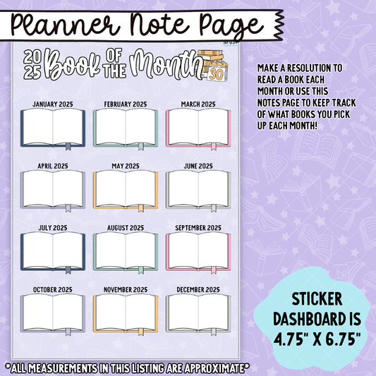 Book of the Month Notes Page Sticker Dashboard - NP037