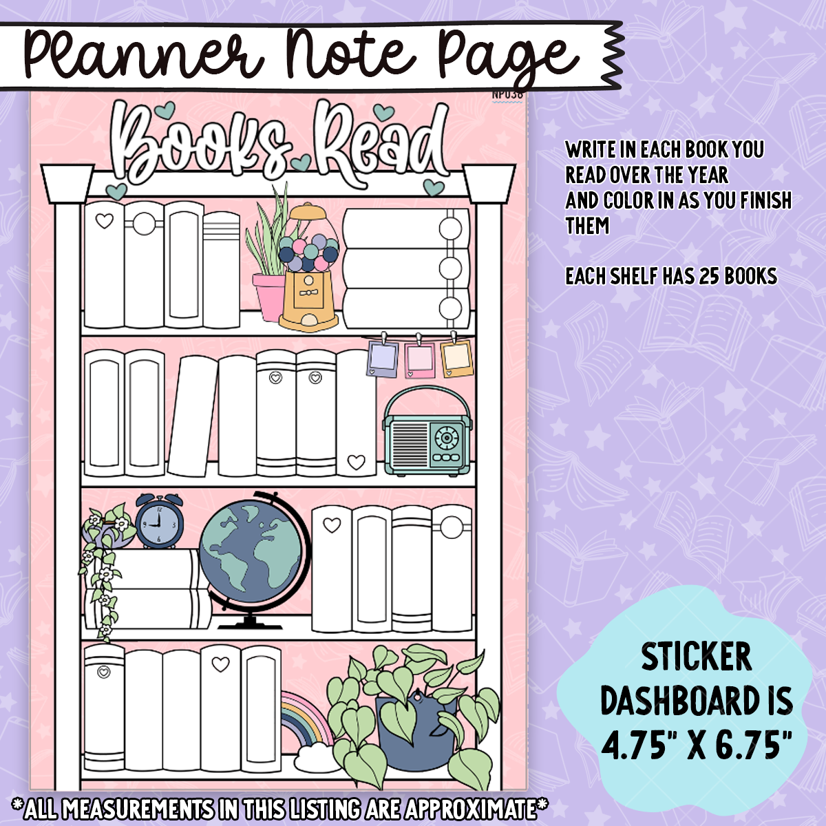 Books Read Book Shelf Notes Page Sticker Dashboard - NP038