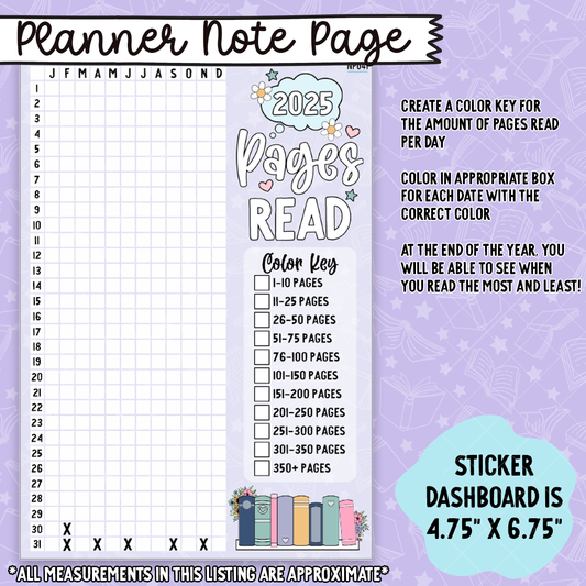 Pages Read in Pixels Notes Page Sticker Dashboard - NP041